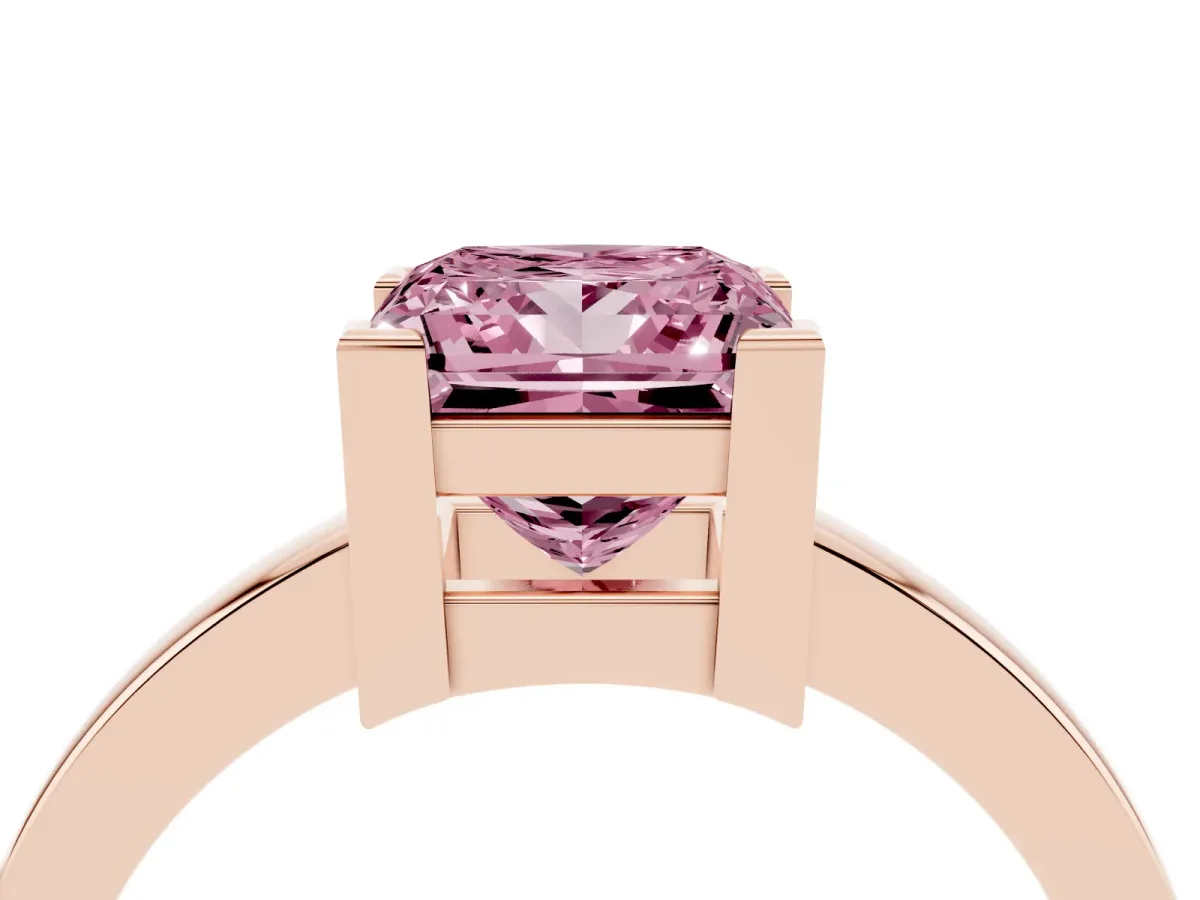 Fancy Pink Princess Cut Cut Solitaire Ring with Four-Prong Setting and Classic Band Rose gold