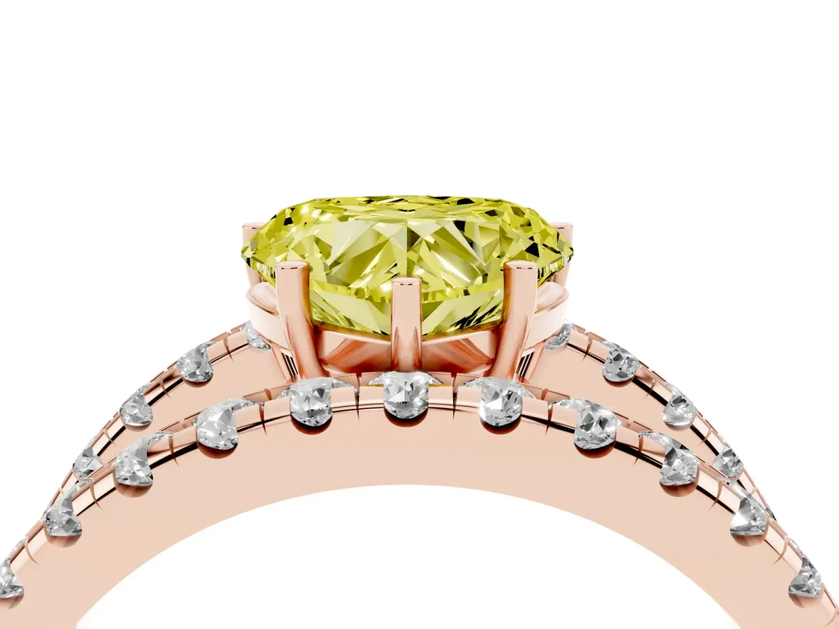 Fancy Yellow Heart Cut Solitaire Split Shank Pave Diamond Ring Rose gold