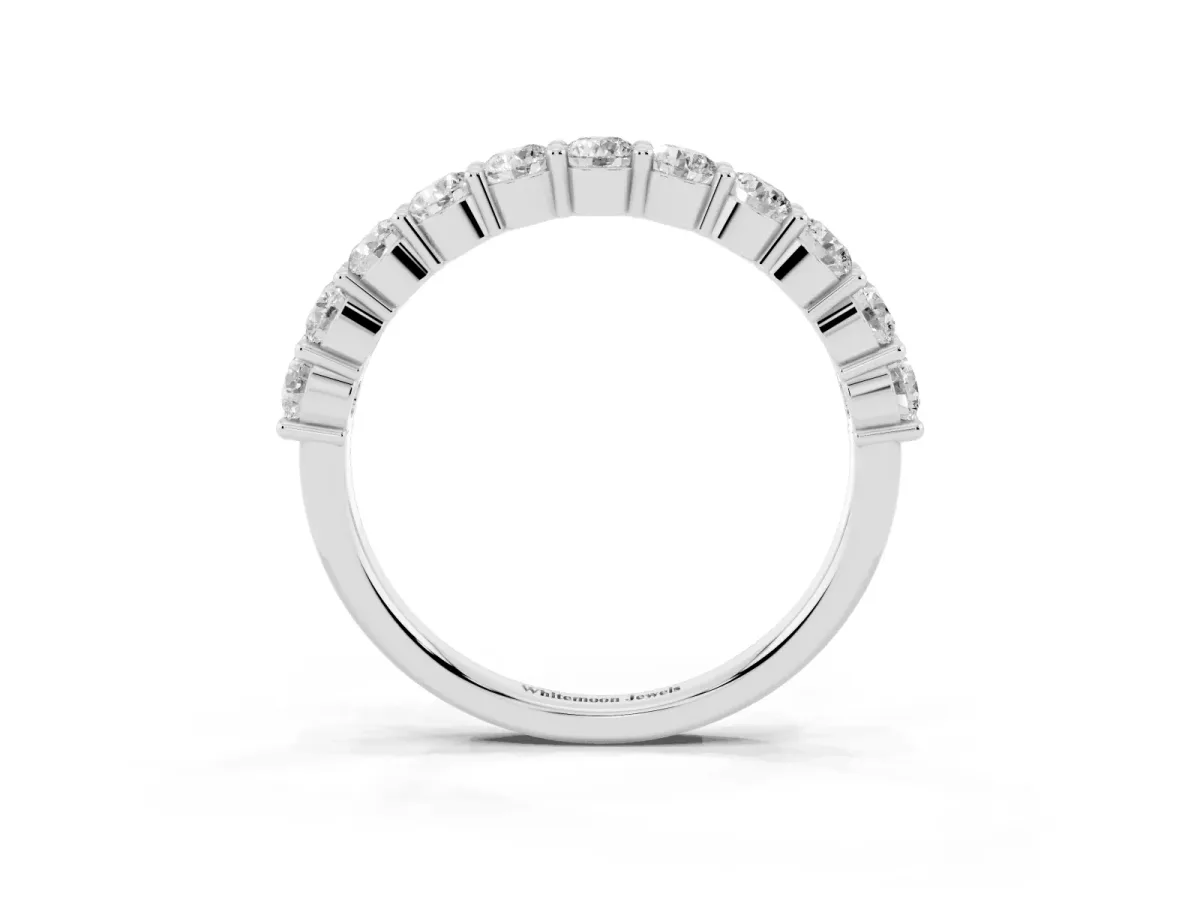 Round Diamond Half Eternity Band with Prong Setting Silver