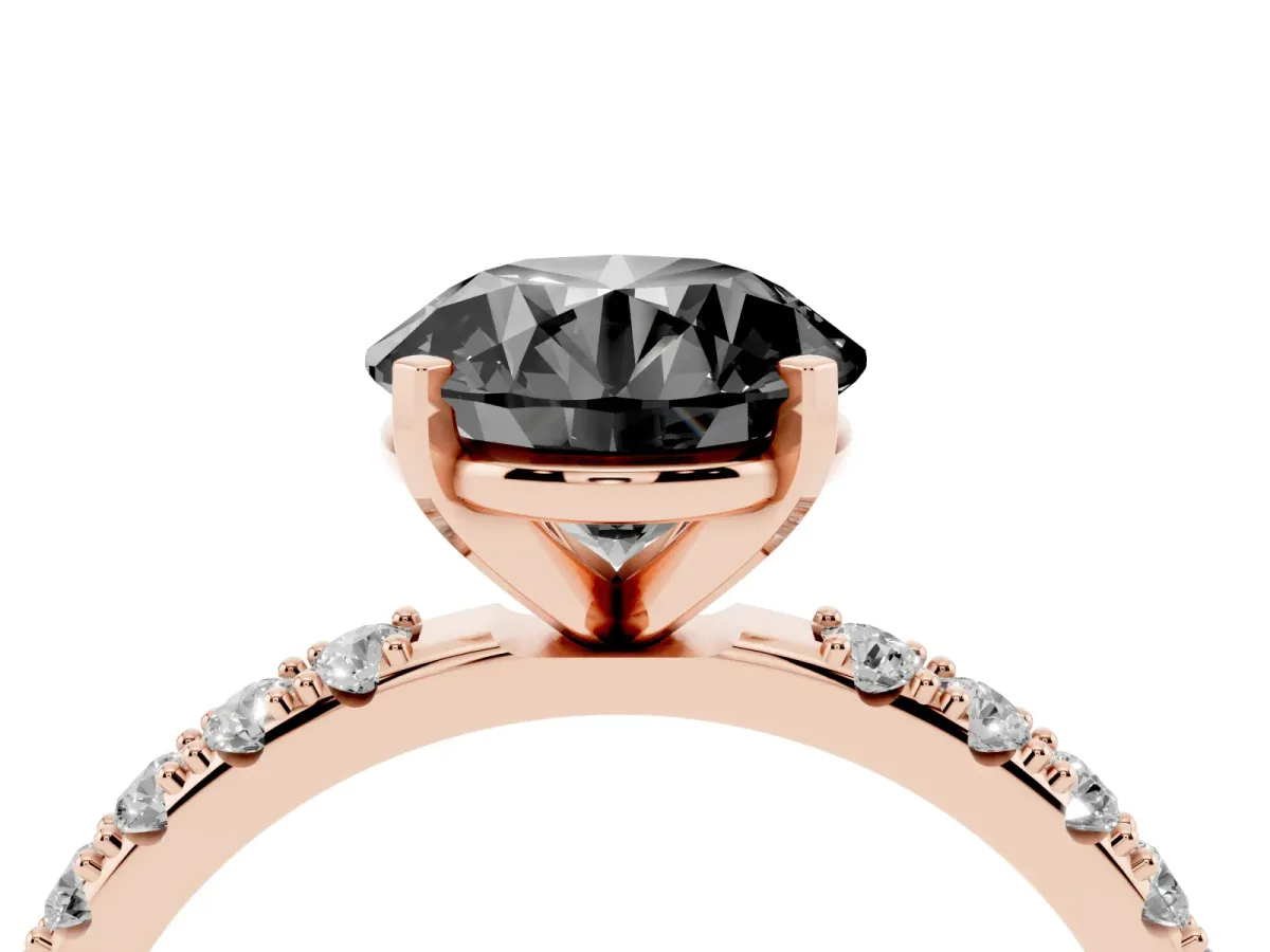 Fancy Black Round Cut Diamond Solitaire Pavé Band with Four-Prong Setting Rose gold