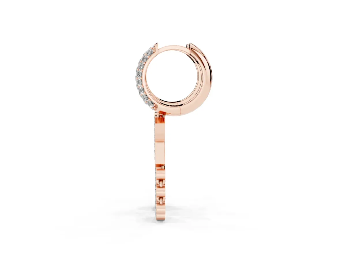 Round Diamond Initial K Huggie Hoop Earrings Rose gold
