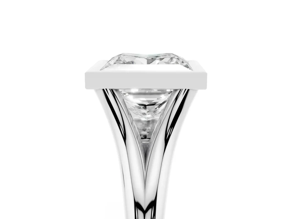 Bezel Set Princess Cut Cut Solitaire Ring with Tapered Band Silver