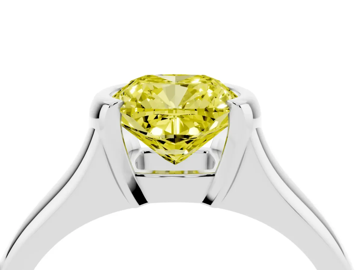 Fancy Yellow Cushion Cut Solitaire Tension Set Diamond Ring with Split Shank Band Platinum