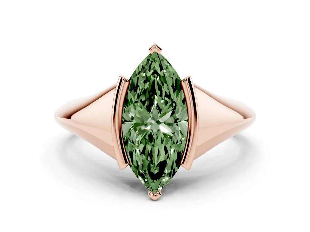 Fancy Green Marquise Cut Solitaire Tension Set Diamond Ring Rose gold