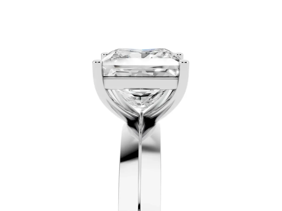 Princess Cut Cut Solitaire Engagement Ring with Flat Band and Four-Prong Setting Platinum