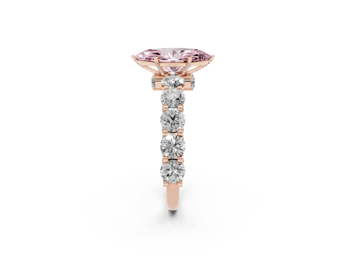 Fancy Pink Marquise Cut Diamond Side Stone Engagement Ring with Four-Prong Setting Rose gold