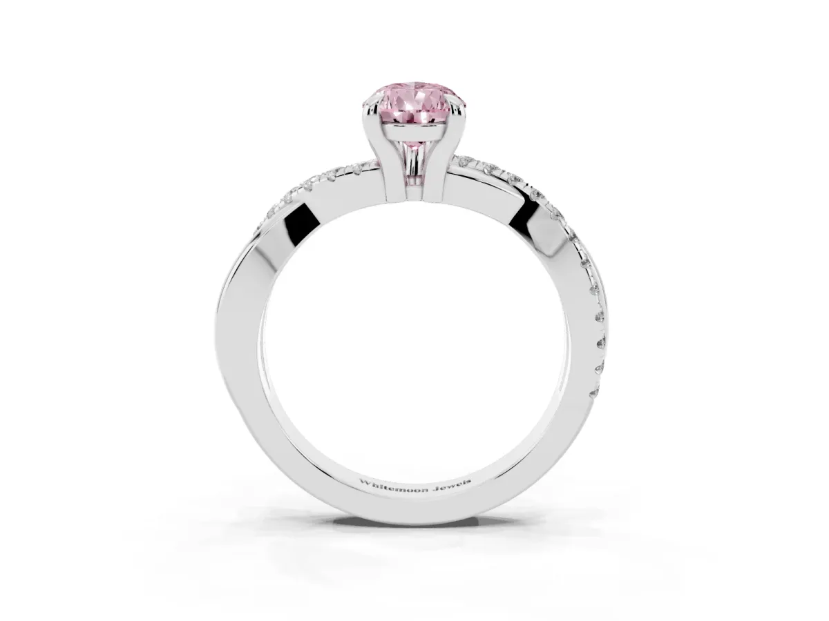 Fancy Pink Pear Cut Cut Diamond Twist Band Solitaire with Prong Setting Platinum