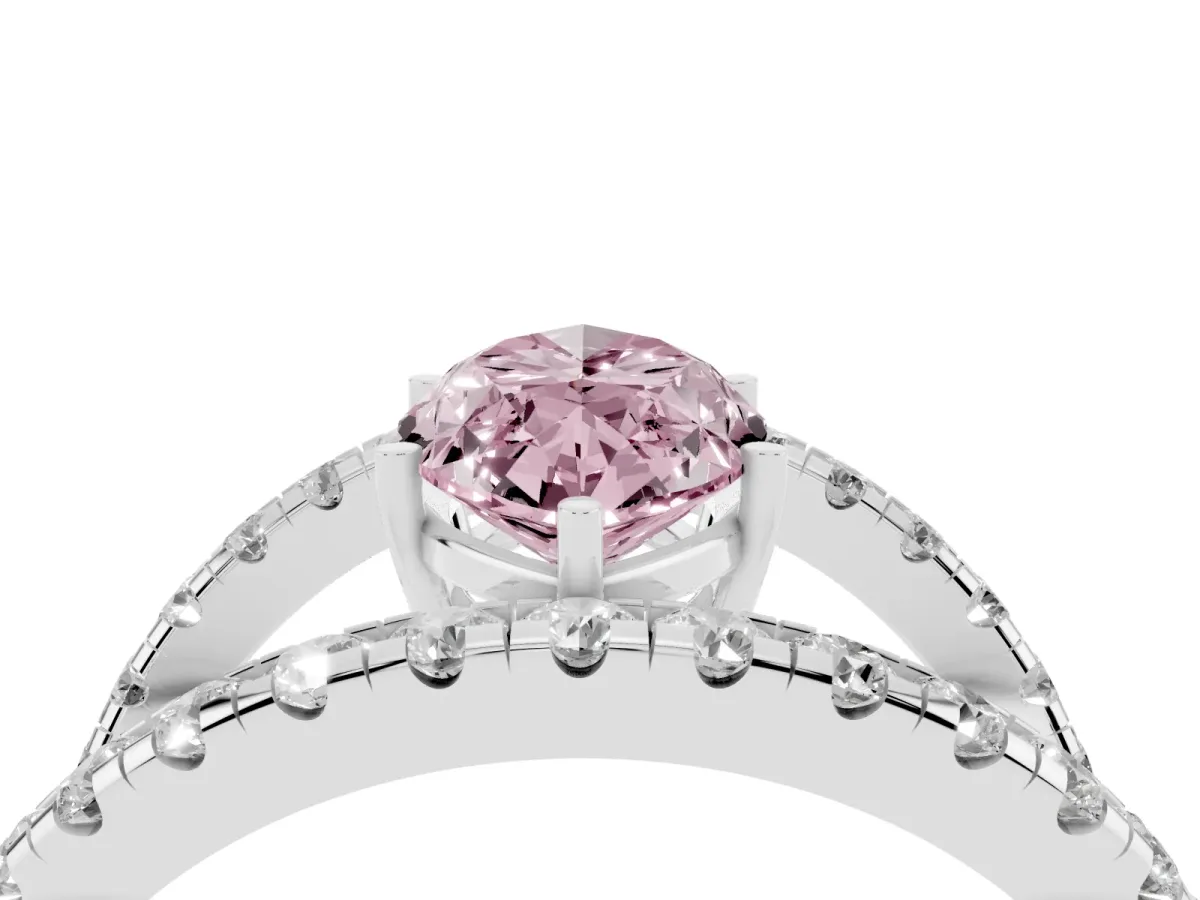 Fancy Pink Marquise Cut Solitaire Split Shank Pave Diamond Ring Silver