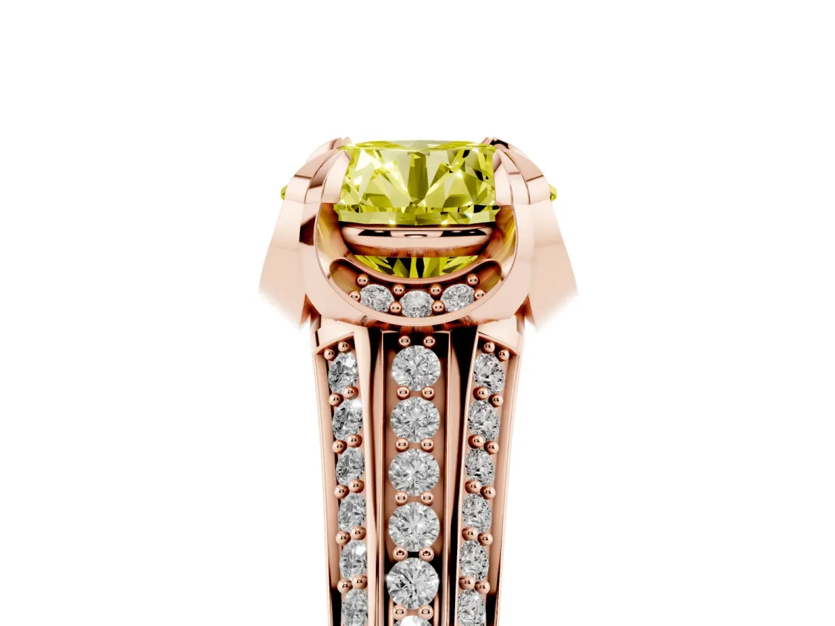 Fancy Yellow Round Cut Solitaire Pave Split Shank Ring with Four-Prong Setting Rose gold