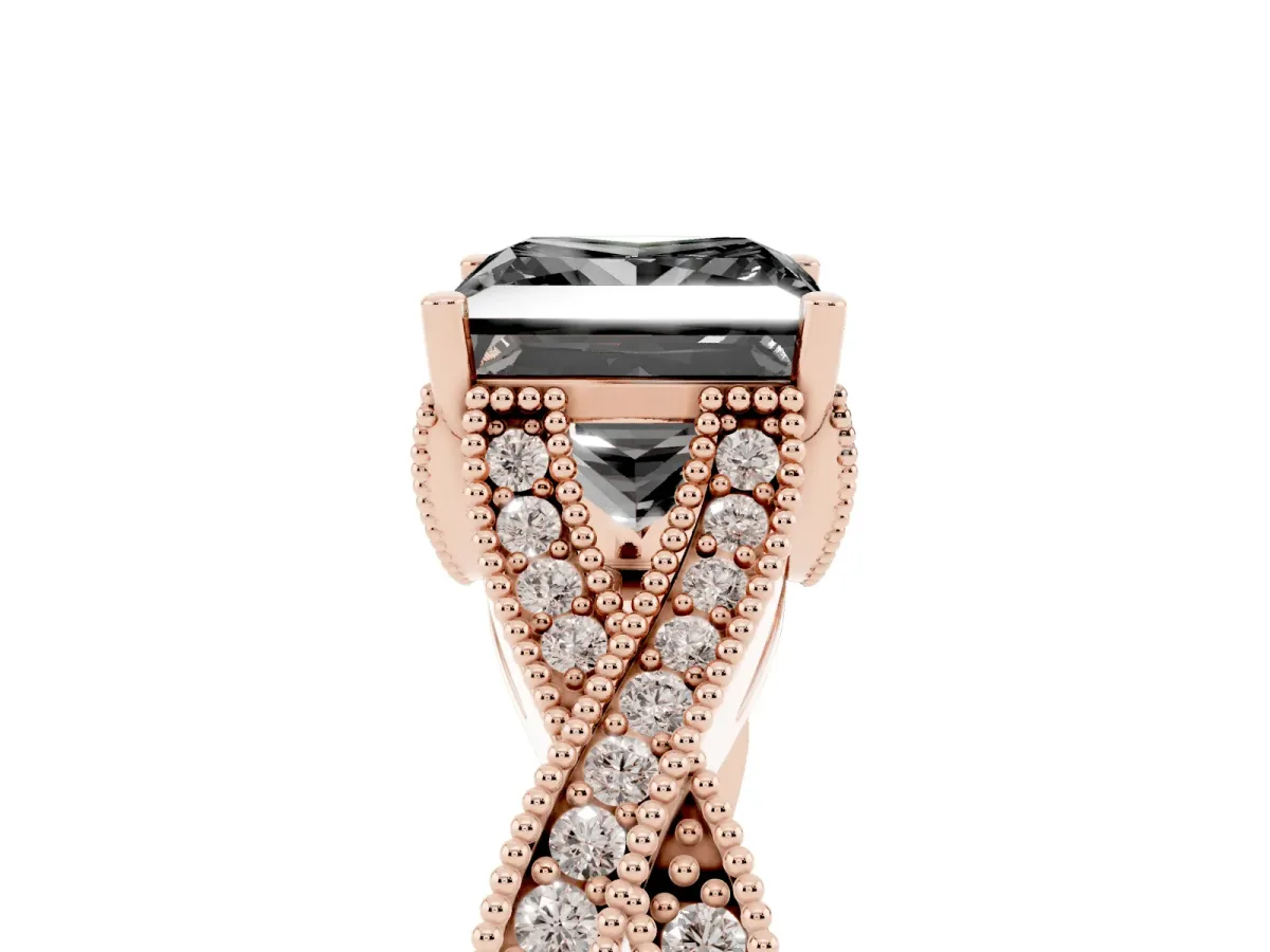 Fancy Black Princess Cut Cut Diamond Twisted Band with Milgrain Pave Setting and Four-Prong Setting Rose gold