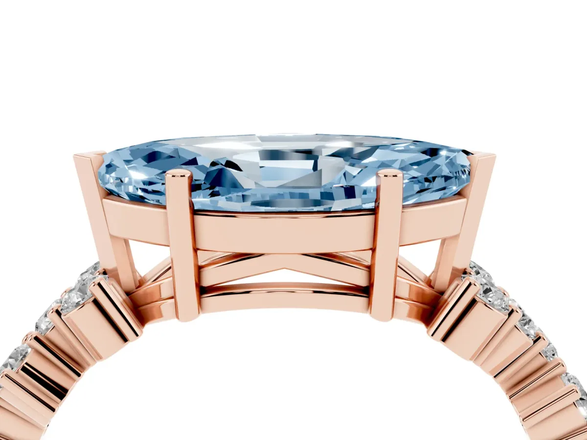 Fancy Blue Marquise Cut Diamond Scattered Round Accent Ring with Prong Setting Rose gold
