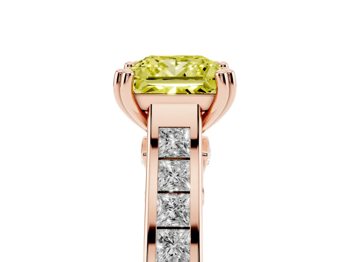 Fancy Yellow Princess Cut Cut Channel Set Solitaire Engagement Ring with Prong Setting Rose gold