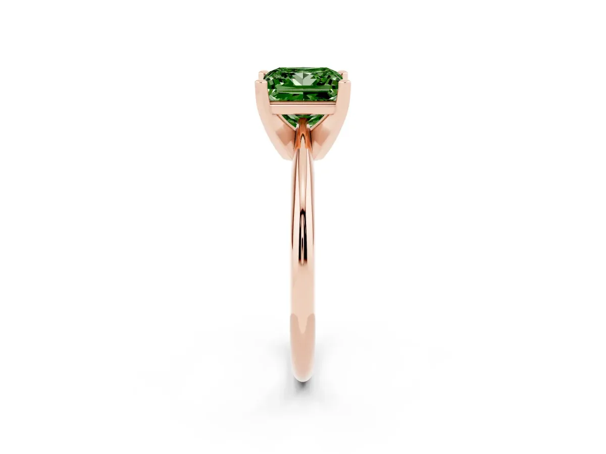 Fancy Green Princess Cut Cut Solitaire Ring with Four-Prong Setting on a Classic Band Rose gold