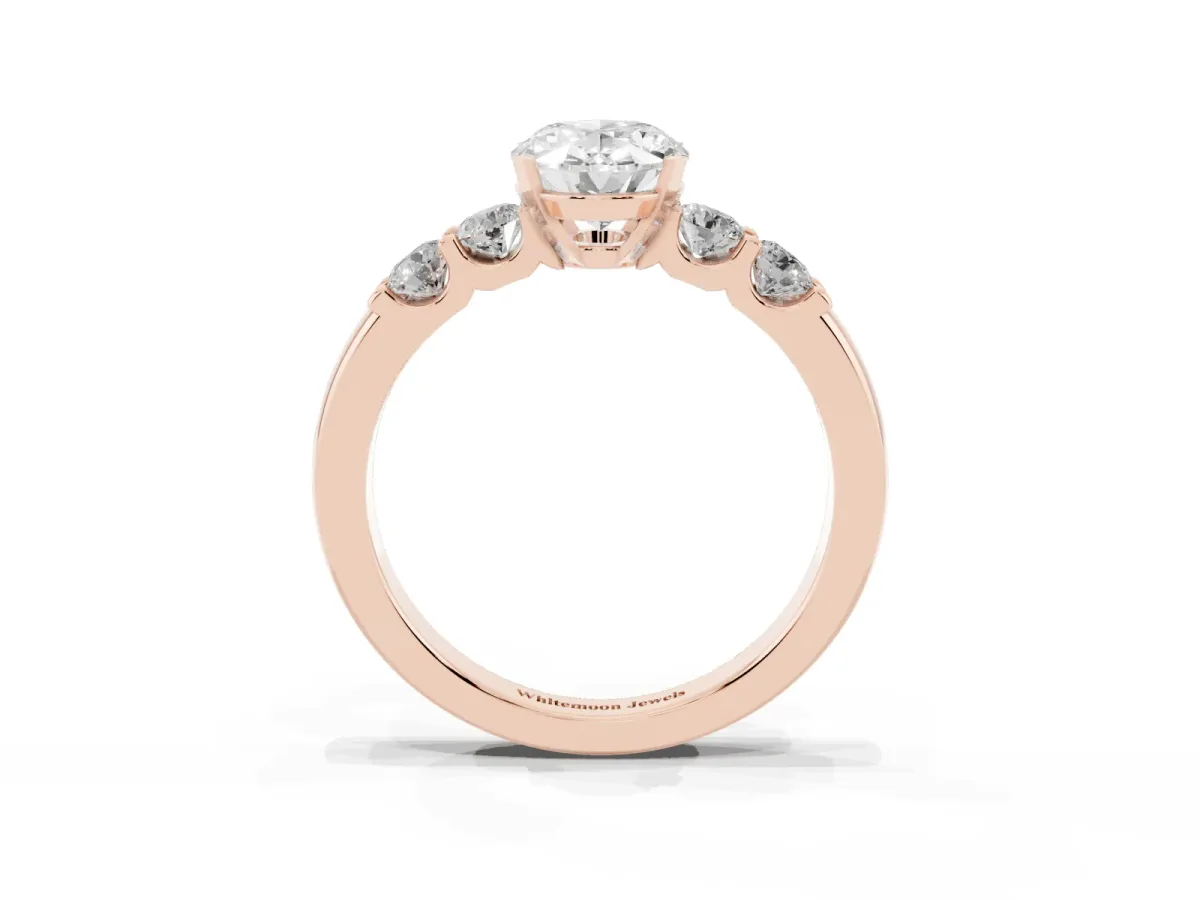 Oval Cut Brilliant Cut Diamond Five-Stone Prong Set Engagement Ring with Channel Band Rose gold