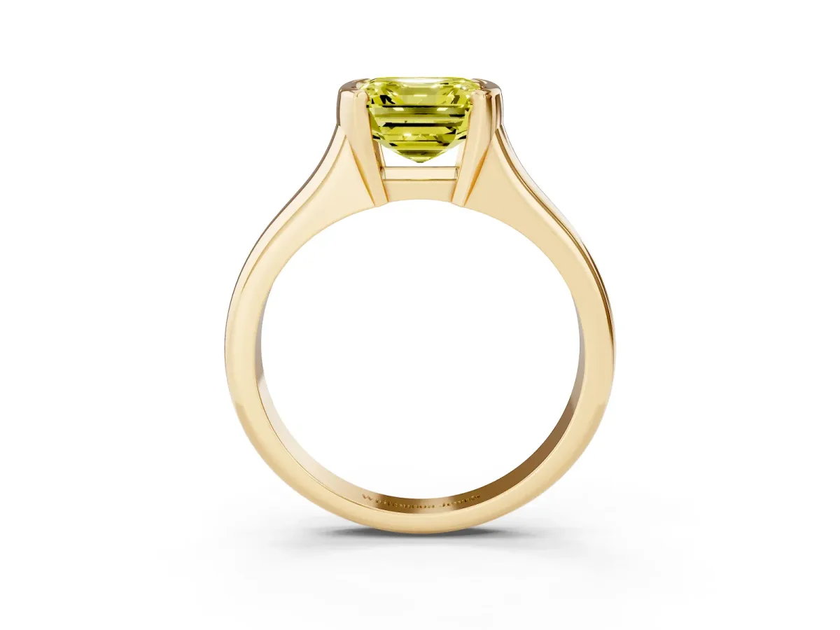 Fancy Yellow Asscher Cut Solitaire Tension Set Diamond Ring with Split Shank Band Yellow gold