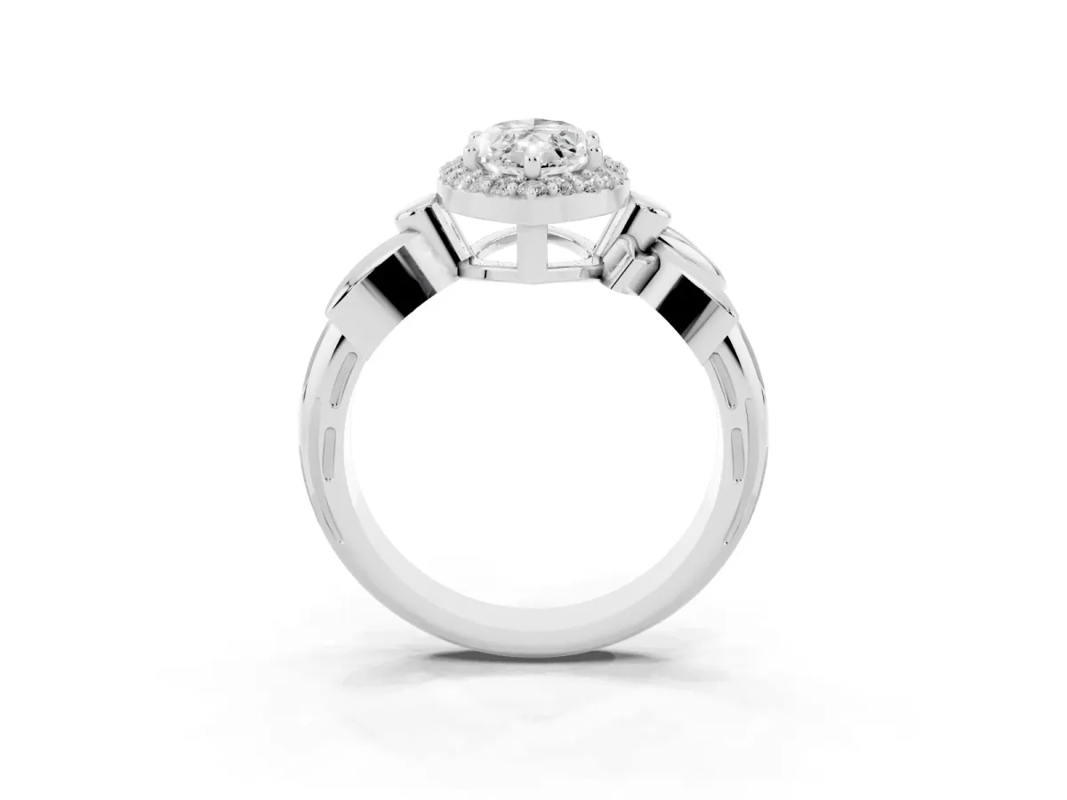 Marquise Cut Halo Diamond Floral Band with Four-Prong Setting White gold