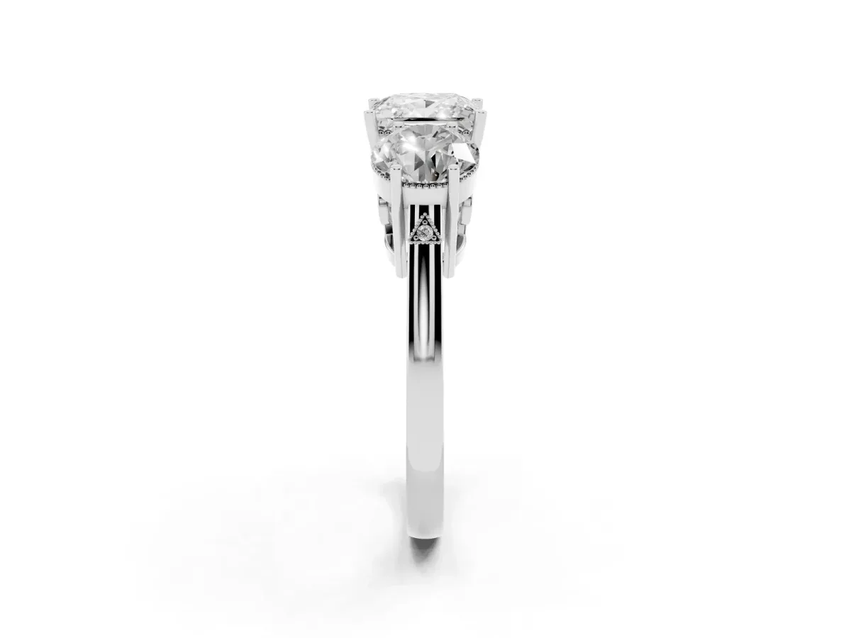 Three-Stone Princess Cut Diamond Engagement Ring with Prong Setting on a Classic Band Silver