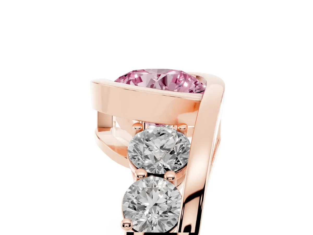 Fancy Pink Bezel Set Round Cut Diamond Bypass Ring with Round Accents Rose gold