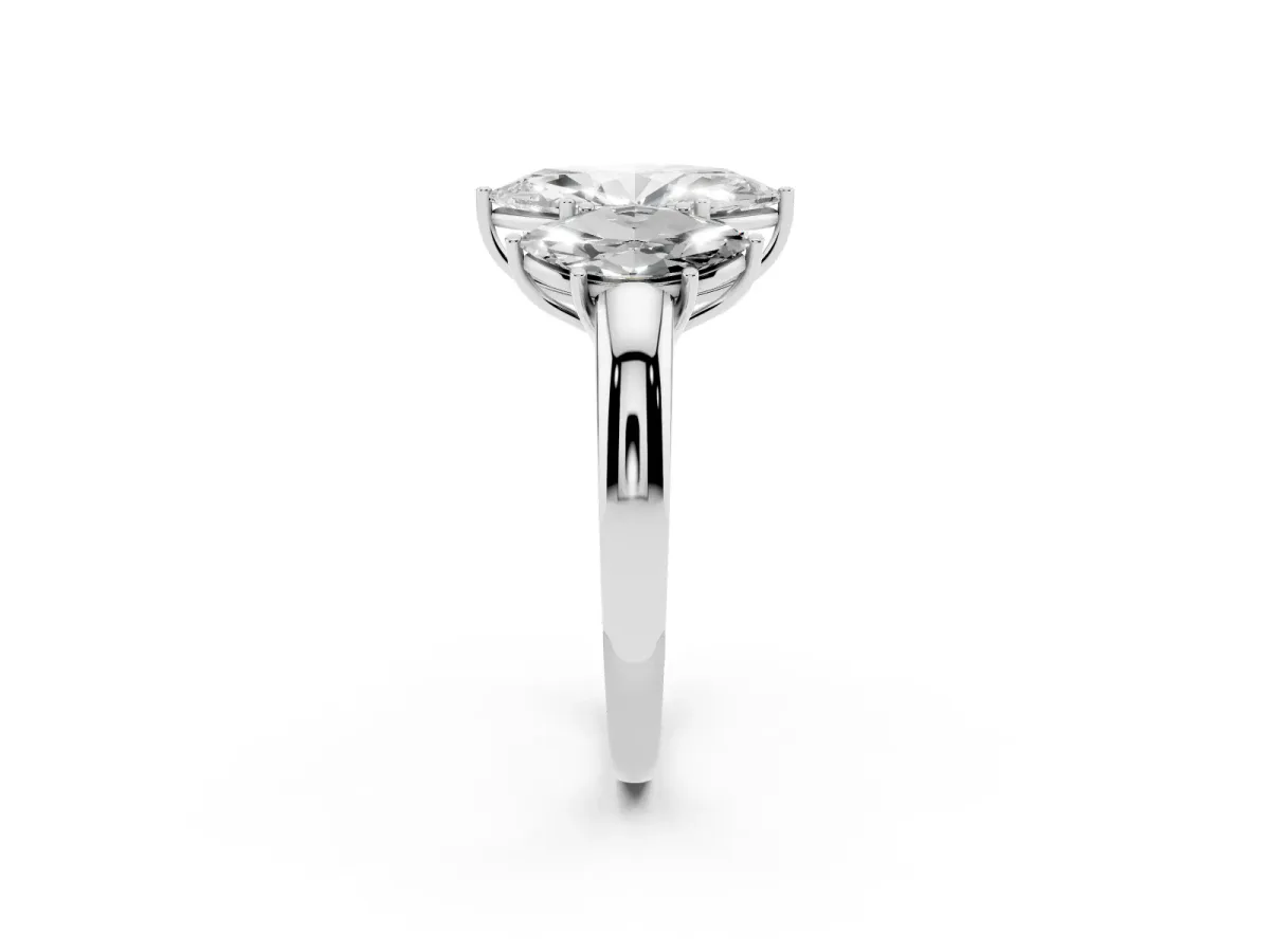 Marquise Cut Diamond Three-Stone Ring with Four-Prong Setting and Classic Band Silver