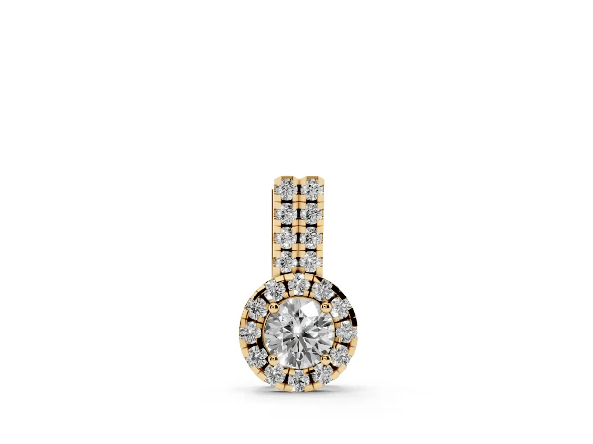 Round Halo Diamond Pendant with Double Prong Setting Yellow gold