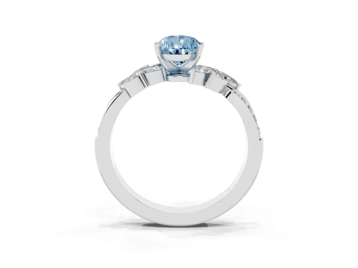 Fancy Blue Pear Cut Solitaire Marquise Twist Band with Six-Prong Setting Silver