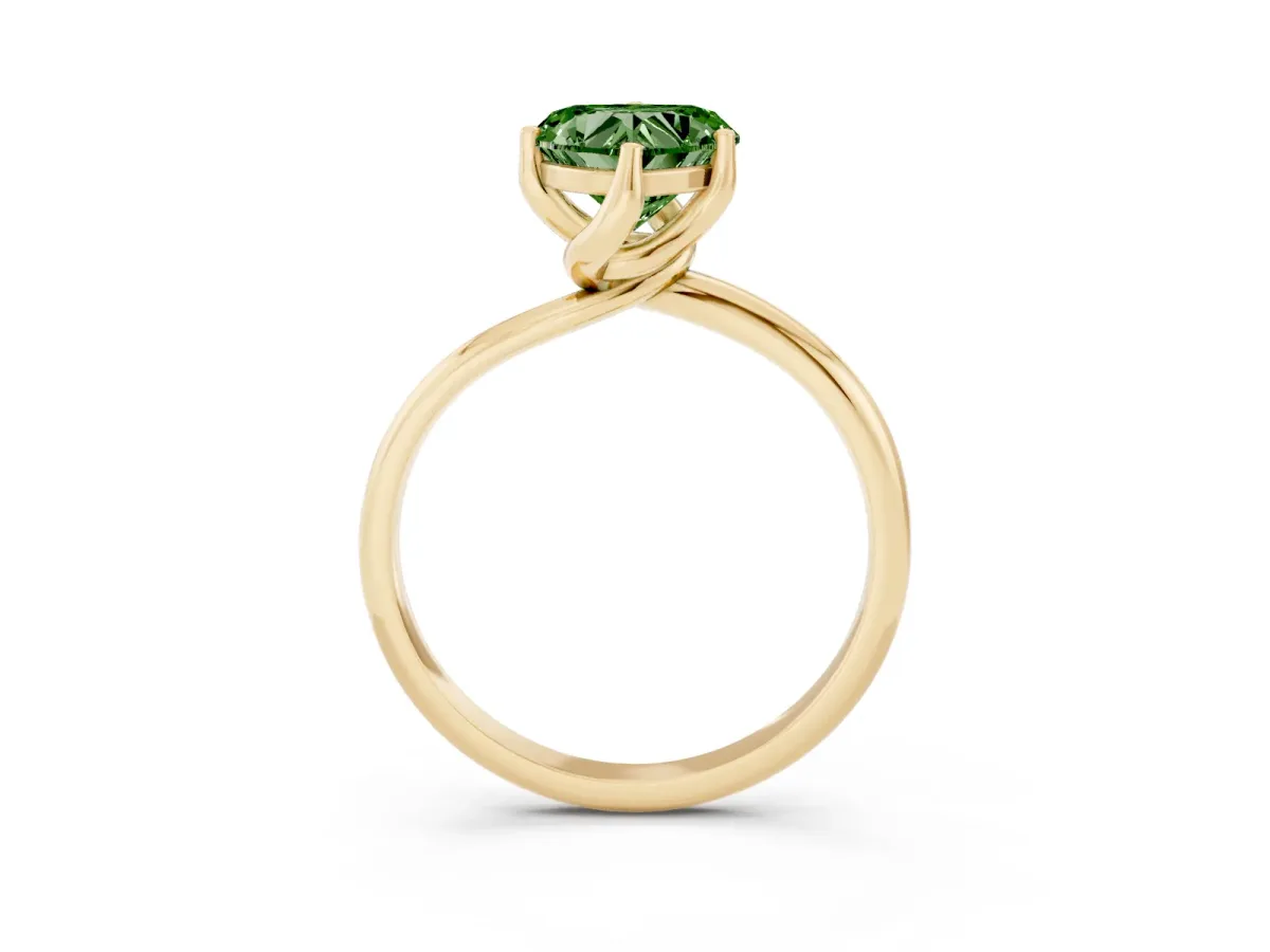 Fancy Green Heart Cut Diamond Solitaire Engagement Ring with Four-Prong Setting and Classic Band Yellow gold