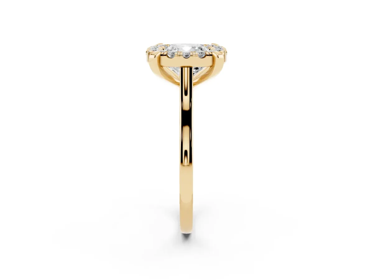 Cushion Cut Diamond Cluster Halo Solitaire with Four-Prong Setting Yellow gold