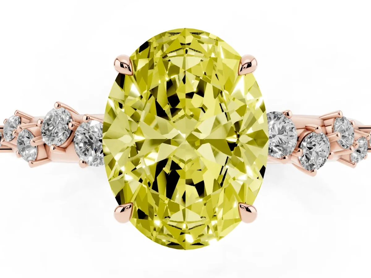 Fancy Yellow Oval Cut Diamond Cluster Prong-Set Solitaire Ring Rose gold