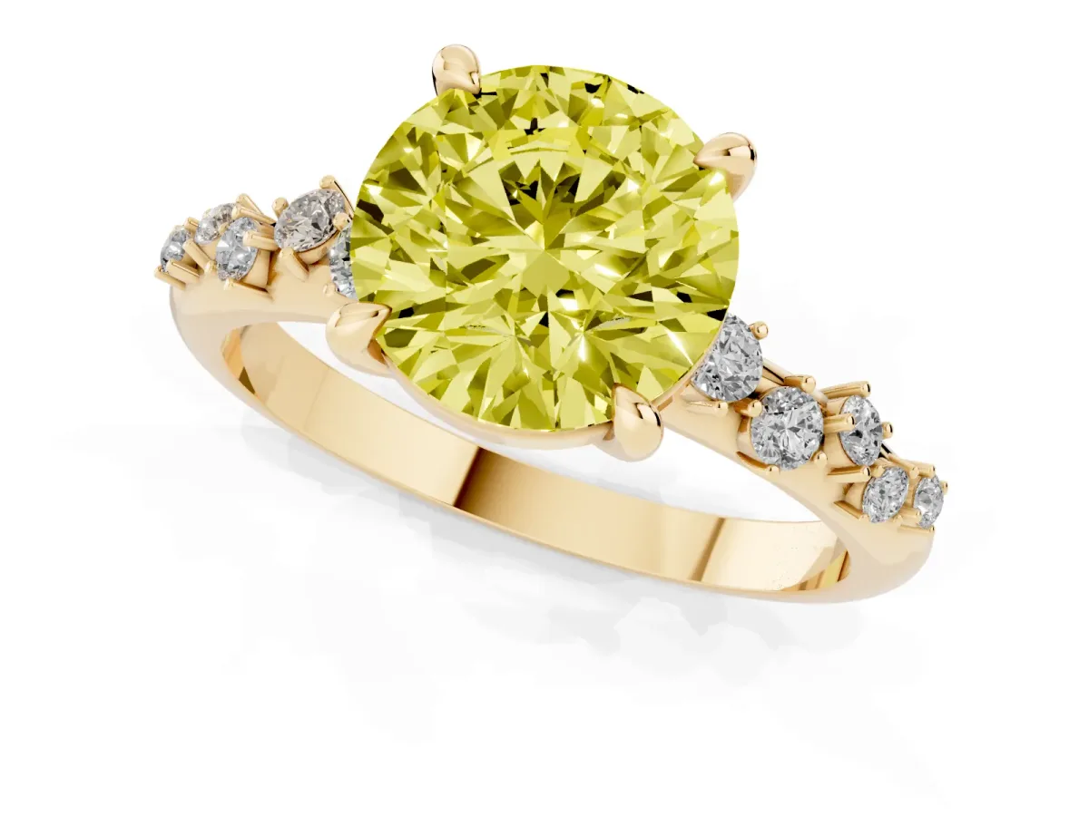 Fancy Yellow Round Cut Cut Diamond Vine Band with Four-Prong Setting Yellow gold