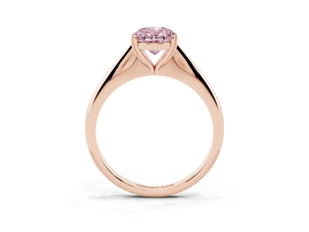 Fancy Pink Oval Cut Solitaire Diamond Ring with Six-Prong Setting and Classic Band Rose gold