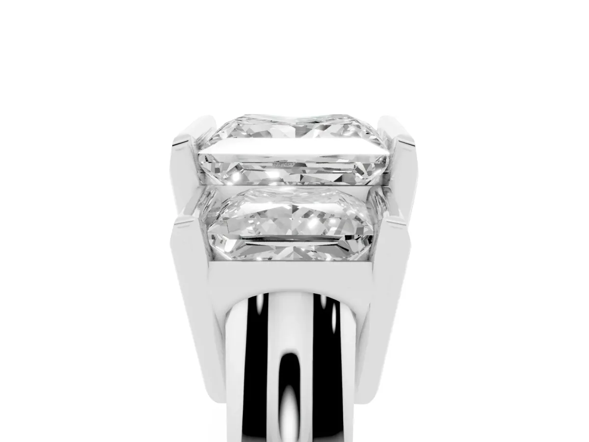 Three Stone Princess Cut Cut Channel Set Diamond Ring Silver