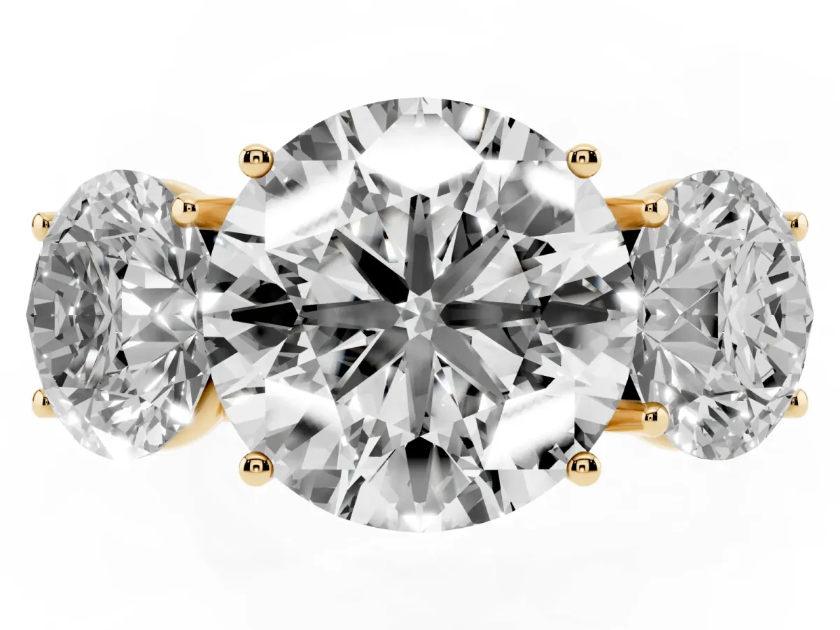 Three-Stone Round Cut Diamond Braided Band Ring with Four-Prong Setting Yellow gold