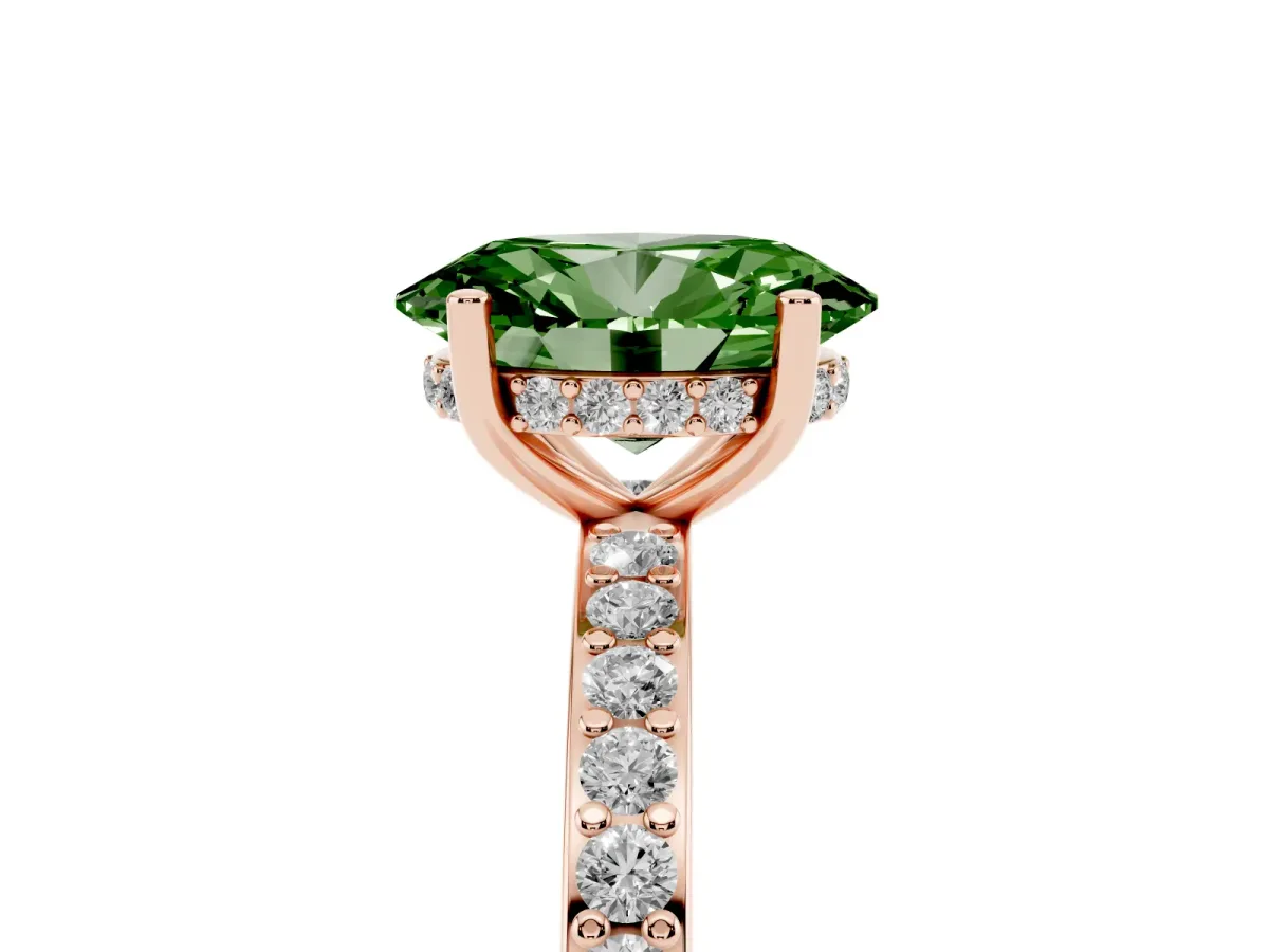 Fancy Green Oval Cut Cut Diamond Pavé Band Ring with Four-Prong Setting Rose gold