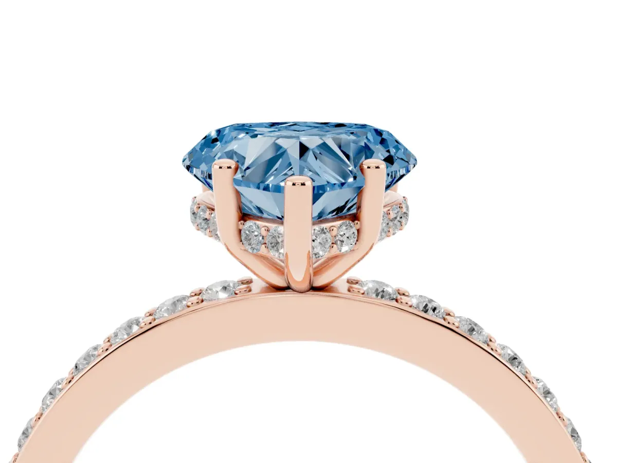 Fancy Blue Heart Cut Cut Diamond Pavé Band Ring with Four-Prong Setting Rose gold