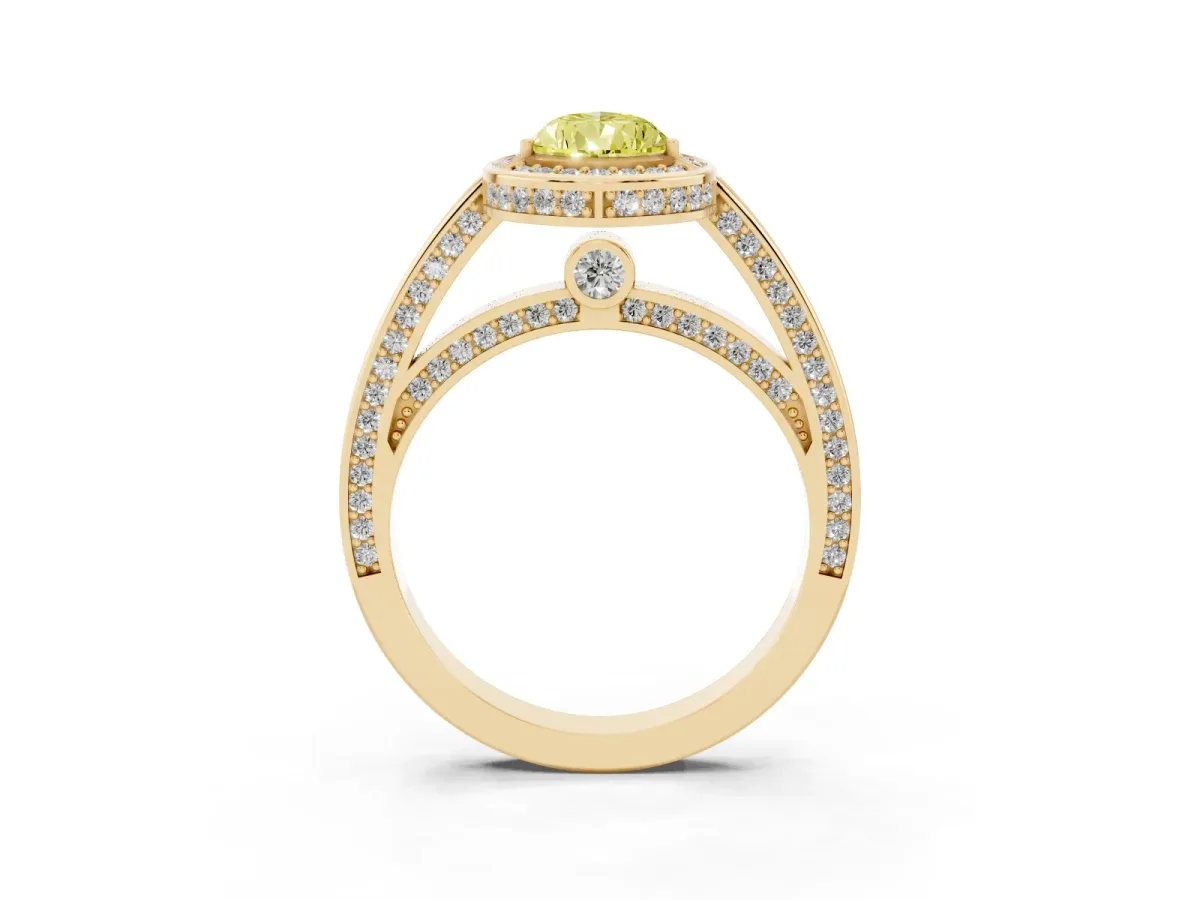 Fancy Yellow Pear Cut Cut Halo Pave Split Shank Prong Setting Ring Yellow gold