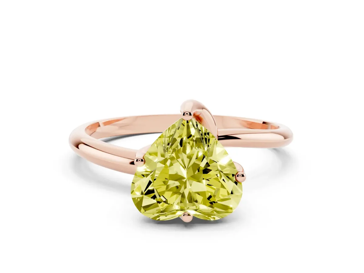Fancy Yellow Heart Cut Diamond Solitaire Engagement Ring with Four-Prong Setting and Classic Band Rose gold