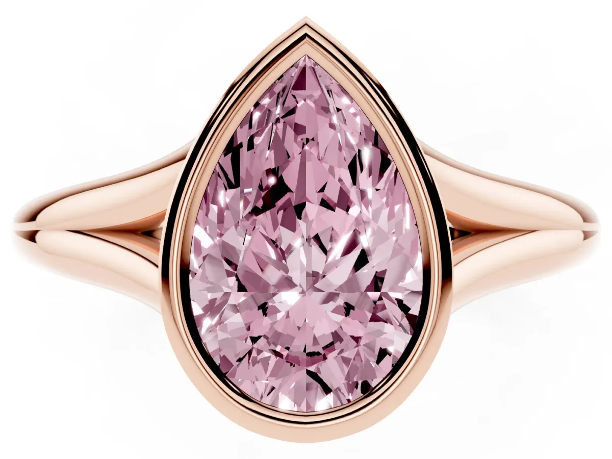 Fancy Pink Bezel Set Pear Cut Cut Solitaire Ring with Tapered Band Rose gold