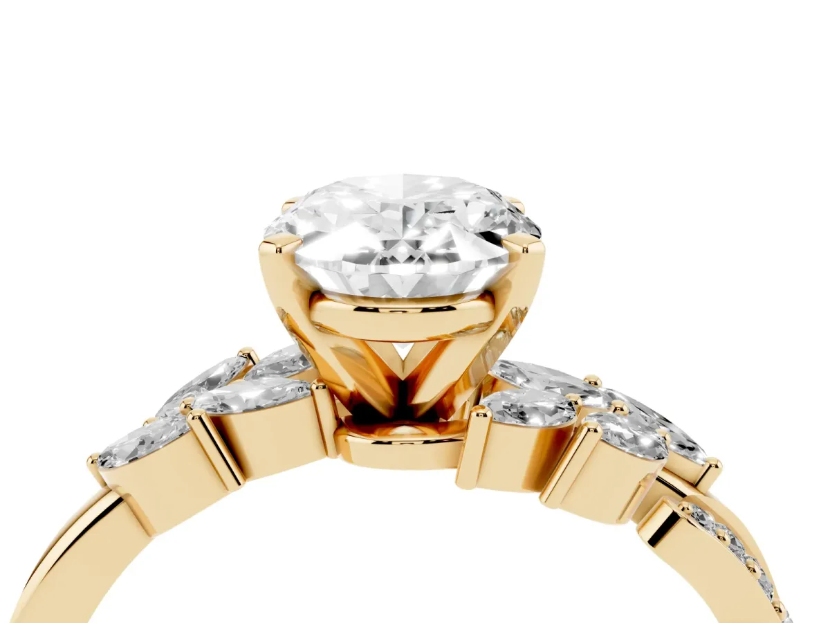 Oval Cut Solitaire Marquise Twist Band with Six-Prong Setting Yellow gold