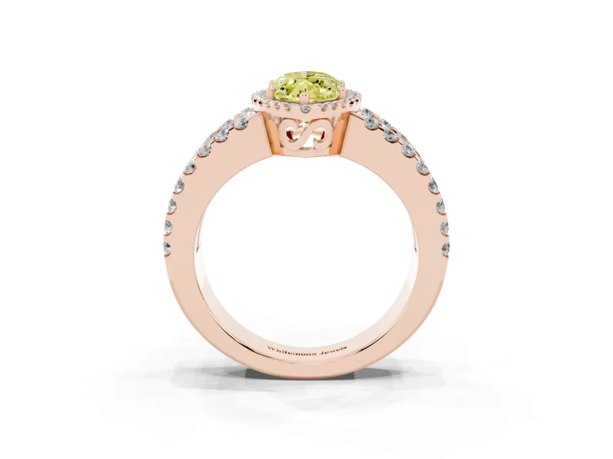 Fancy Yellow Marquise Cut Cut Halo Split Shank Diamond Ring with Four-Prong Setting Rose gold