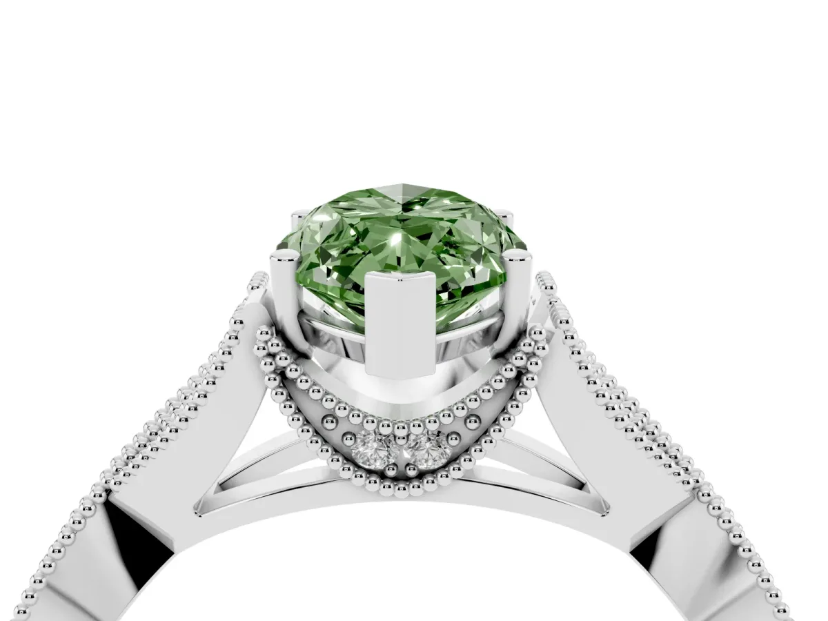 Fancy Green Marquise Cut Cut Diamond Twisted Band with Milgrain Pave Setting and Four-Prong Setting White gold