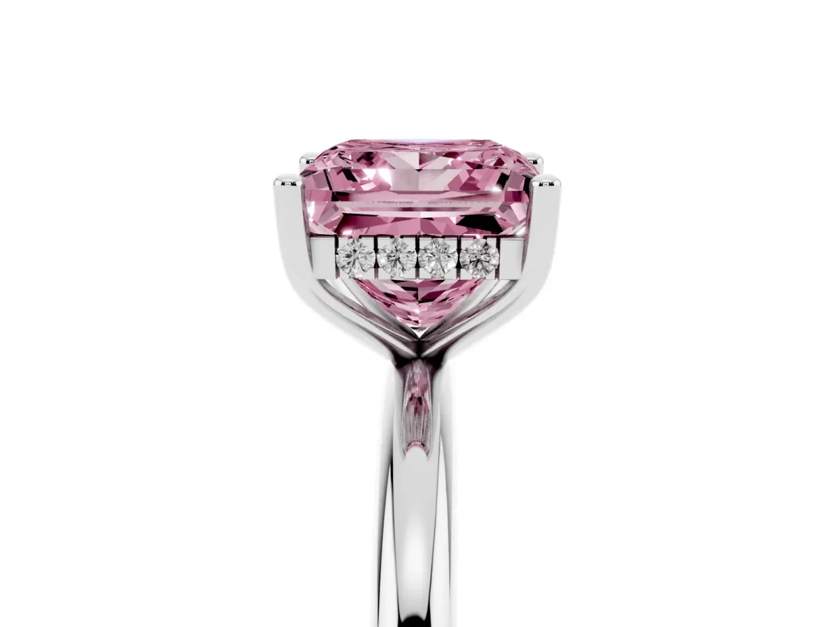 Fancy Pink Princess Cut Cut Solitaire Engagement Ring with Four-Prong Setting and Classic Band Platinum