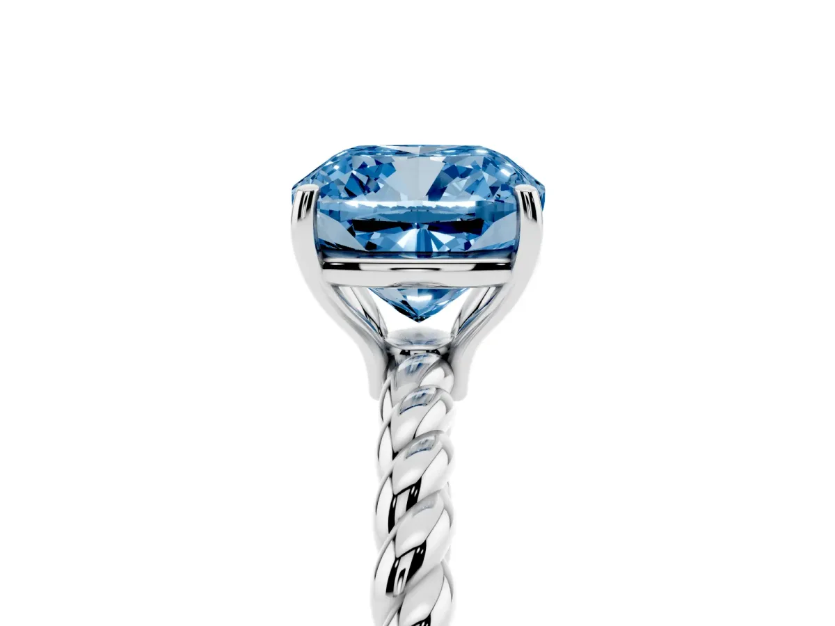 Fancy Blue Cushion Cut Solitaire Twisted Band 4-Prong Ring Silver