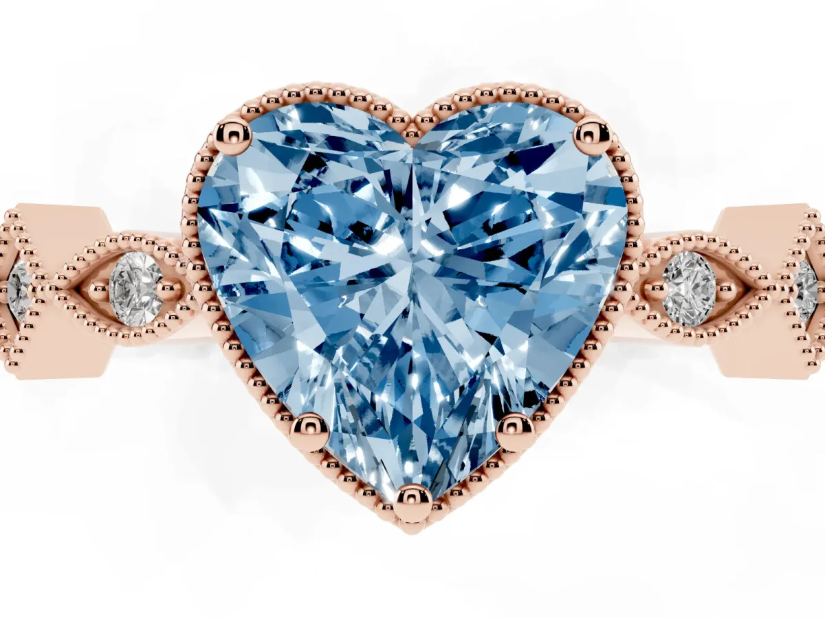 Fancy Blue Heart Cut Milgrain Marquise Diamond Twist Band Ring Rose gold