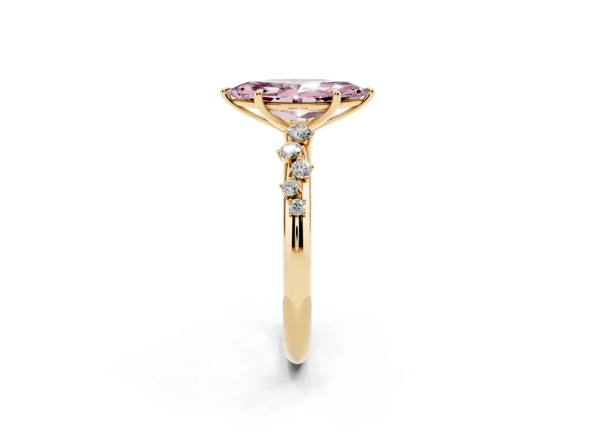 Fancy Pink Marquise Cut Diamond Cluster Prong-Set Solitaire Ring Yellow gold