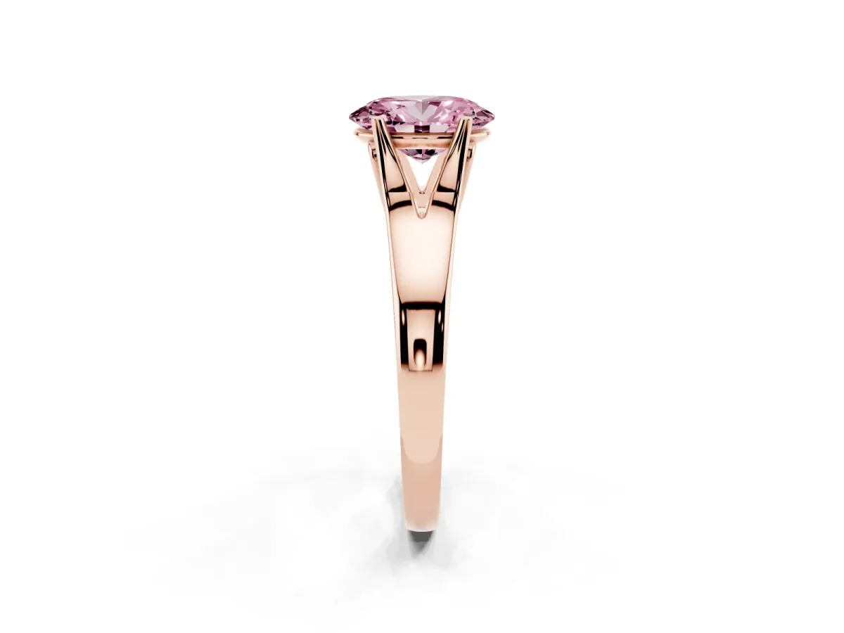 Fancy Pink Oval Cut Solitaire Diamond Ring with Cathedral Band and Four-Prong Setting Rose gold