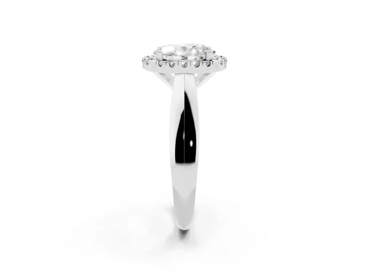 Oval Cut Cut Halo Solitaire Engagement Ring with Square Band and Four-Prong Setting White gold