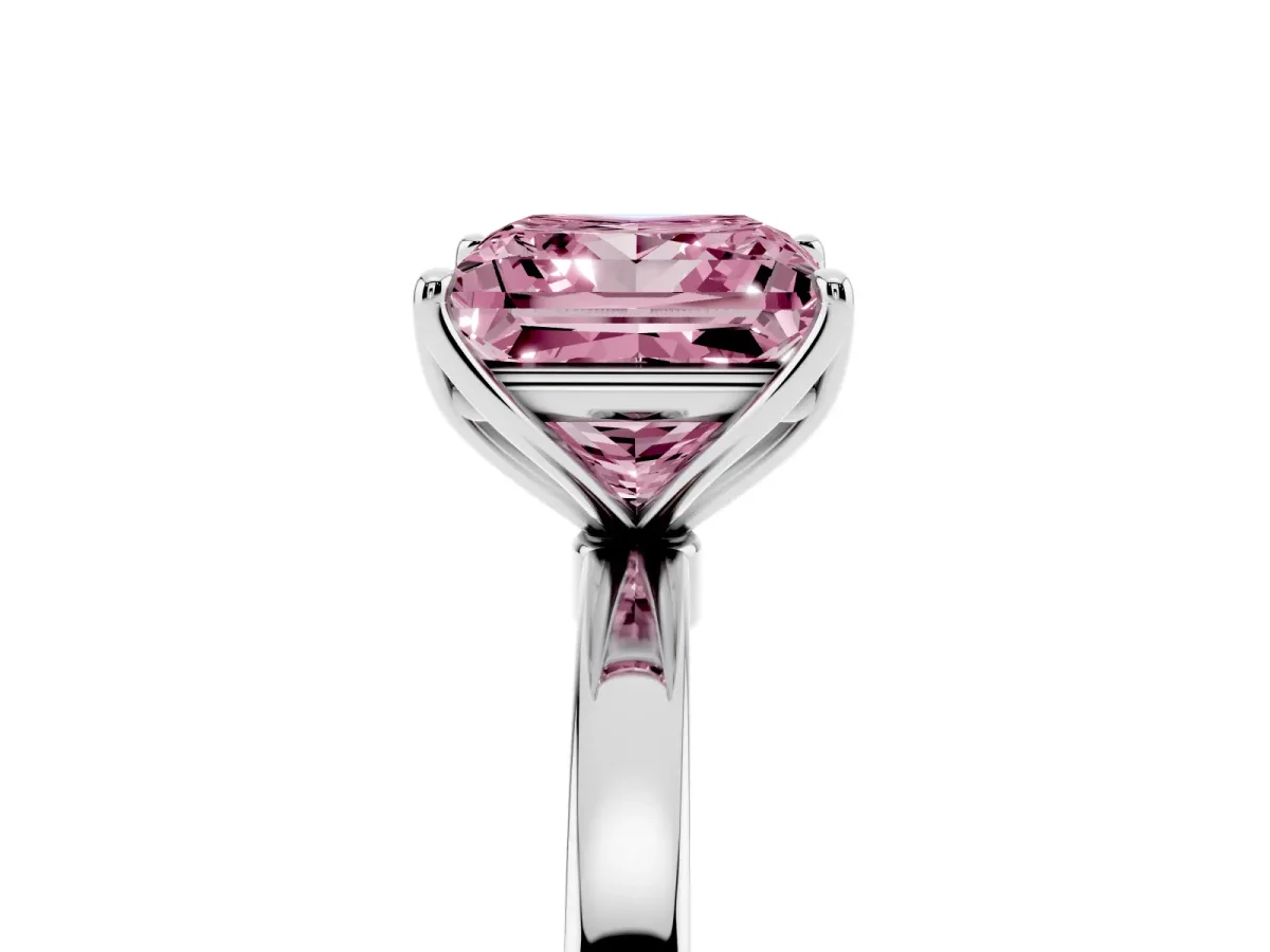 Fancy Pink Princess Cut Diamond Solitaire Ring with Thin Band and Prong Setting Silver