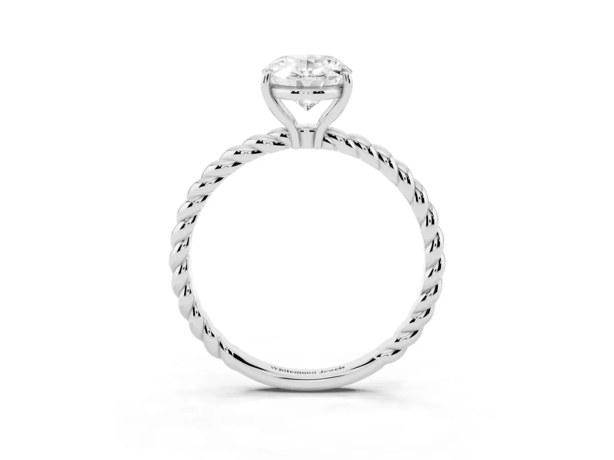 Oval Cut Solitaire Twist Band Ring with Four-Prong Setting Platinum