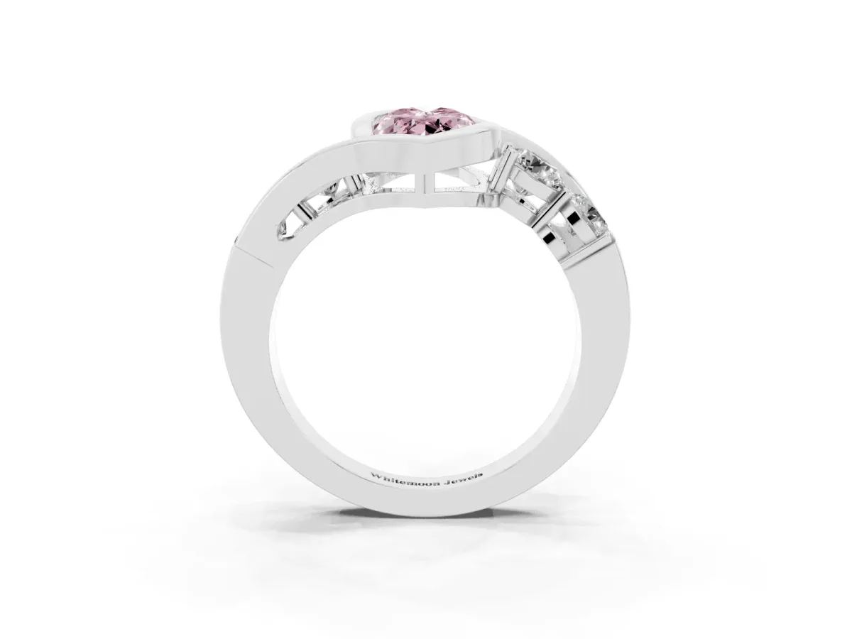 Fancy Pink Bezel Set Marquise Cut Diamond Bypass Ring with Round Accents Silver