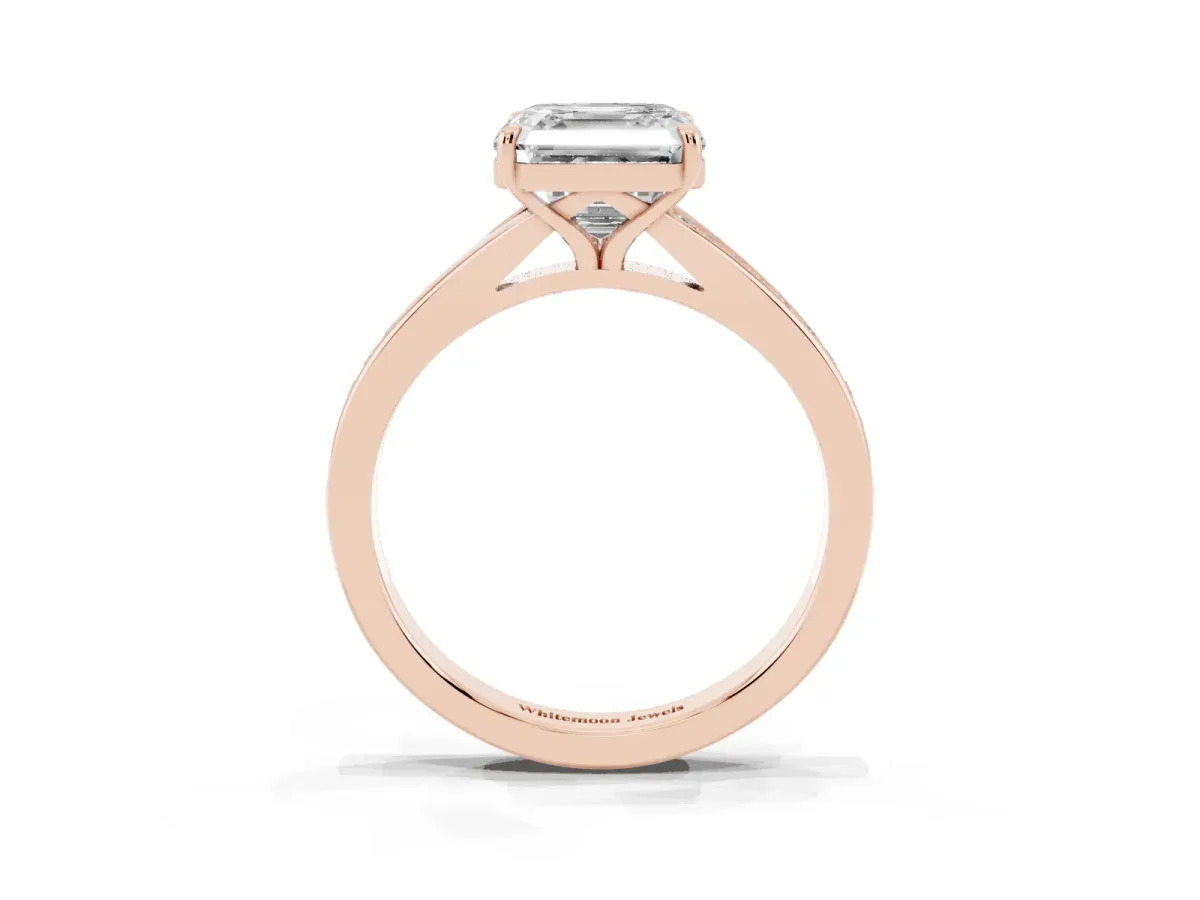 Asscher Cut Diamond Solitaire Ring with Pavé Band and Prong Setting Rose gold